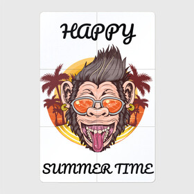 Магнитный плакат 2Х3 с принтом Счастливая обезьяна в Курске, Полимерный материал с магнитным слоем | 6 деталей размером 9*9 см | Тематика изображения на принте: лето | надпись | обезьяна | отпуск | очки | пальмы | счастье