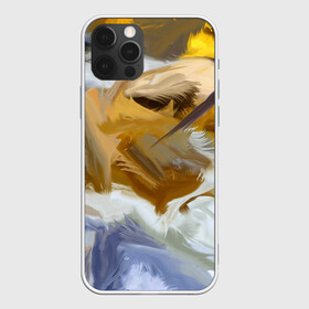 Чехол для iPhone 12 Pro с принтом FET в Курске, силикон | область печати: задняя сторона чехла, без боковых панелей | abstract | feathers | абстракция | желтое | мазки | перья