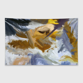 Флаг-баннер с принтом FET в Курске, 100% полиэстер | размер 67 х 109 см, плотность ткани — 95 г/м2; по краям флага есть четыре люверса для крепления | abstract | feathers | абстракция | желтое | мазки | перья