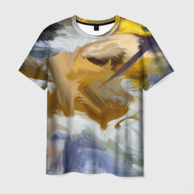 Мужская футболка 3D с принтом FET в Курске, 100% полиэфир | прямой крой, круглый вырез горловины, длина до линии бедер | abstract | feathers | абстракция | желтое | мазки | перья