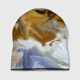Шапка 3D с принтом FET в Курске, 100% полиэстер | универсальный размер, печать по всей поверхности изделия | abstract | feathers | абстракция | желтое | мазки | перья