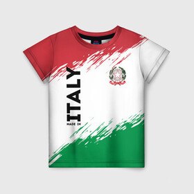 Детская футболка 3D с принтом MADE IN ITALY в Курске, 100% гипоаллергенный полиэфир | прямой крой, круглый вырез горловины, длина до линии бедер, чуть спущенное плечо, ткань немного тянется | italy | made in italy | герб италии | герб италия | италия | италия герб | италия флаг | италия форма | италия футбол | сделано в италии | флаг италии | флаг италия | форма италии | форма италия