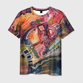 Мужская футболка 3D с принтом HAPPY END в Курске, 100% полиэфир | прямой крой, круглый вырез горловины, длина до линии бедер | abstract | абстракция | волны | квадраты | полосы