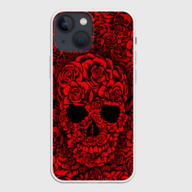 Чехол для iPhone 13 mini с принтом ЦВЕТОЧНЫЙ ЧЕРЕП в Курске,  |  | death | flowers | horror | metal | red | rose | roses | skull | арт | зомби | кости | красный | розы | скелет | цветы | череп | черный