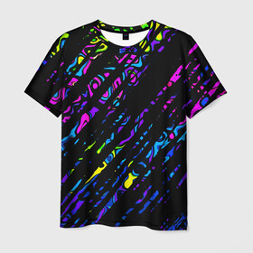 Мужская футболка 3D с принтом OVERLAP в Курске, 100% полиэфир | прямой крой, круглый вырез горловины, длина до линии бедер | lines | абстракция | геометрия | жидкость | линии | полосы | разводы | разноцветный | текстура