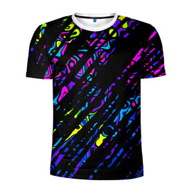 Мужская футболка 3D спортивная с принтом OVERLAP в Курске, 100% полиэстер с улучшенными характеристиками | приталенный силуэт, круглая горловина, широкие плечи, сужается к линии бедра | lines | абстракция | геометрия | жидкость | линии | полосы | разводы | разноцветный | текстура