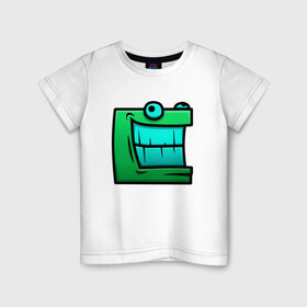 Детская футболка хлопок с принтом Geometry Dash | Green cube (Z) в Курске, 100% хлопок | круглый вырез горловины, полуприлегающий силуэт, длина до линии бедер | 2d | arcade | game | geometry dash | meltdown | robtop | аркада | геометрический тире | раннер