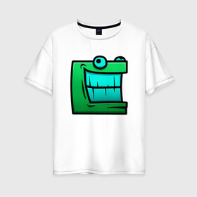 Женская футболка хлопок Oversize с принтом Geometry Dash | Green cube (Z) в Курске, 100% хлопок | свободный крой, круглый ворот, спущенный рукав, длина до линии бедер
 | 2d | arcade | game | geometry dash | meltdown | robtop | аркада | геометрический тире | раннер