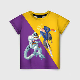 Детская футболка 3D с принтом Yellow vs purple в Курске, 100% гипоаллергенный полиэфир | прямой крой, круглый вырез горловины, длина до линии бедер, чуть спущенное плечо, ткань немного тянется | anime | dragon ball | аниме | анимэ | драгон бал | дрэгон бол | жемчуг дракона