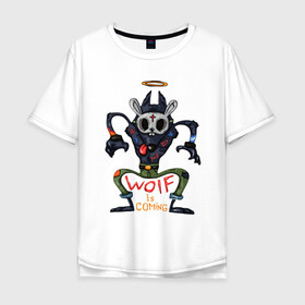 Мужская футболка хлопок Oversize с принтом Волк в маске зайца в Курске, 100% хлопок | свободный крой, круглый ворот, “спинка” длиннее передней части | волк | заяц | иметатор | маска | сердце | хищник