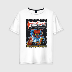 Женская футболка хлопок Oversize с принтом Judas Priest FIGHT в Курске, 100% хлопок | свободный крой, круглый ворот, спущенный рукав, длина до линии бедер
 | judas priest | гленн типтон | йен хилл | роб хэлфорд | скотт трэвис | хард рок | хеви метал