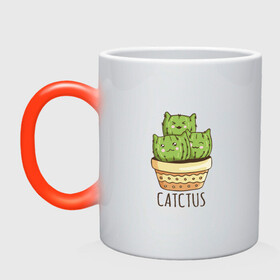 Кружка хамелеон с принтом Котики Кактусы Catctus в Курске, керамика | меняет цвет при нагревании, емкость 330 мл | cactus | cat | cats | cute cactus | english words | kitten | kitty | puss | pussy | pussycat | кактус в горшке | киски | кисы | котёнок | котики | коты в виде кактусов | коты кактусы | котята | котята кактусы | котятки | кошечки | кошка | мил