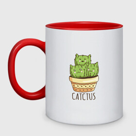Кружка двухцветная с принтом Котики Кактусы Catctus в Курске, керамика | объем — 330 мл, диаметр — 80 мм. Цветная ручка и кайма сверху, в некоторых цветах — вся внутренняя часть | cactus | cat | cats | cute cactus | english words | kitten | kitty | puss | pussy | pussycat | кактус в горшке | киски | кисы | котёнок | котики | коты в виде кактусов | коты кактусы | котята | котята кактусы | котятки | кошечки | кошка | мил