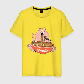 Мужская футболка хлопок с принтом Толстый кот ест лапшу рамен в Курске, 100% хлопок | прямой крой, круглый вырез горловины, длина до линии бедер, слегка спущенное плечо. | Тематика изображения на принте: anime | cat | cats | fat cat | japan | japanese | kawaii | kitten | kitty | manga | puss | pussy | pussycat | ramen | soup | аниме | киски | кисы | котёнок | котики | котята | котятки | кошечки | кошка | лапша | манга | миска | обжора | пузат