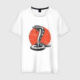 Мужская футболка хлопок с принтом Японская Кобра | Japan Cobra в Курске, 100% хлопок | прямой крой, круглый вырез горловины, длина до линии бедер, слегка спущенное плечо. | art | asp | aspid | cobra kai | japanese | poison | poisoned | red sun | snake | vemonous | venom | viper | арт | вайпер | восходящее солнце | змея | иллюстрация | кобра кай | красное солнце | рисунок кобры | солнце | яд | яд