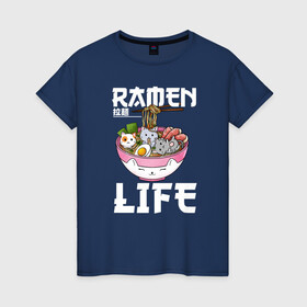 Женская футболка хлопок с принтом Ramen life в Курске, 100% хлопок | прямой крой, круглый вырез горловины, длина до линии бедер, слегка спущенное плечо | Тематика изображения на принте: ahegao | anime | baka | chibi | desu | japan | kohai | nani | neko | otaku | senpai | sensei | waifu | weeaboo | weeb | аниме | анимешник | анимешница | ахегао | бака | вайфу | виабу | десу | кохай | культура | нани | неко | отаку | сенпай | сенсеи | трен