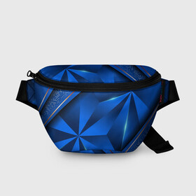 Поясная сумка 3D с принтом 3D абстрактные фигуры BLUE в Курске, 100% полиэстер | плотная ткань, ремень с регулируемой длиной, внутри несколько карманов для мелочей, основное отделение и карман с обратной стороны сумки застегиваются на молнию | 3d | 3д | luxury | versace | vip | абстракция | блеск | блестки | версаче | вип | паттерн | роскошь | соты | текстуры