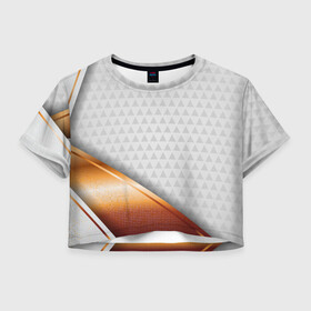 Женская футболка Crop-top 3D с принтом 3D WHITE & GOLD ABSTRACT в Курске, 100% полиэстер | круглая горловина, длина футболки до линии талии, рукава с отворотами | Тематика изображения на принте: 3d | 3д | luxury | versace | vip | абстракция | блеск | блестки | версаче | вип | паттерн | роскошь | соты | текстуры