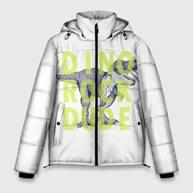 Мужская зимняя куртка 3D с принтом DINO ROCK DUDE в Курске, верх — 100% полиэстер; подкладка — 100% полиэстер; утеплитель — 100% полиэстер | длина ниже бедра, свободный силуэт Оверсайз. Есть воротник-стойка, отстегивающийся капюшон и ветрозащитная планка. 

Боковые карманы с листочкой на кнопках и внутренний карман на молнии. | Тематика изображения на принте: dino | games | roar | rock | rock star | t rex | дино | динозавр | динозавры | рок | рокер