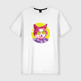 Мужская футболка хлопок Slim с принтом Кот Тусовщик в солнечных очках в Курске, 92% хлопок, 8% лайкра | приталенный силуэт, круглый вырез ворота, длина до линии бедра, короткий рукав | cat | cats | chill | cool cat | kitten | leto | party | puss | pussy | pussycat | summer | vacation | киски | кисы | кот в гавайской рубашке | котёнок | котики | котята | котятки | кошечки | кошка | лето | отдых | отпуск | пати |