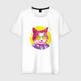 Мужская футболка хлопок с принтом Кот Тусовщик в солнечных очках в Курске, 100% хлопок | прямой крой, круглый вырез горловины, длина до линии бедер, слегка спущенное плечо. | cat | cats | chill | cool cat | kitten | leto | party | puss | pussy | pussycat | summer | vacation | киски | кисы | кот в гавайской рубашке | котёнок | котики | котята | котятки | кошечки | кошка | лето | отдых | отпуск | пати |