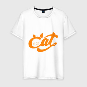 Мужская футболка хлопок с принтом Кот - Cat в Курске, 100% хлопок | прямой крой, круглый вырез горловины, длина до линии бедер, слегка спущенное плечо. | animal | cat | cute | kitty | meow | друг | животные | киска | китти | кот | котенок | котик | котэ | кошечка | кошка | милый | мур | мяу | питомец | тигр