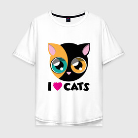 Мужская футболка хлопок Oversize с принтом I Love Cats в Курске, 100% хлопок | свободный крой, круглый ворот, “спинка” длиннее передней части | animal | cat | cute | kitty | love | meow | друг | животные | киска | китти | кот | котенок | котик | котэ | кошечка | кошка | милый | мур | мяу | питомец | тигр
