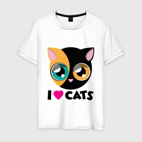Мужская футболка хлопок с принтом I Love Cats в Курске, 100% хлопок | прямой крой, круглый вырез горловины, длина до линии бедер, слегка спущенное плечо. | animal | cat | cute | kitty | love | meow | друг | животные | киска | китти | кот | котенок | котик | котэ | кошечка | кошка | милый | мур | мяу | питомец | тигр