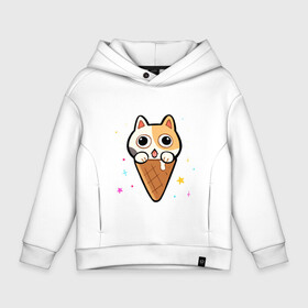 Детское худи Oversize хлопок с принтом Ice Cream Cat в Курске, френч-терри — 70% хлопок, 30% полиэстер. Мягкий теплый начес внутри —100% хлопок | боковые карманы, эластичные манжеты и нижняя кромка, капюшон на магнитной кнопке | animal | cat | cute | kitty | meow | друг | животные | киска | китти | кот | котенок | котик | котэ | кошечка | кошка | милый | мороженое | мур | мяу | питомец | тигр