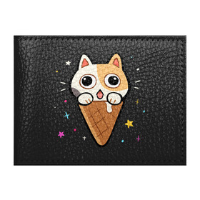 Обложка для студенческого билета с принтом Ice Cream Cat в Курске, натуральная кожа | Размер: 11*8 см; Печать на всей внешней стороне | animal | cat | cute | kitty | meow | друг | животные | киска | китти | кот | котенок | котик | котэ | кошечка | кошка | милый | мороженое | мур | мяу | питомец | тигр