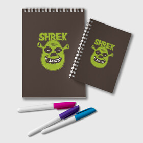 Блокнот с принтом Shrek. True Ogre в Курске, 100% бумага | 48 листов, плотность листов — 60 г/м2, плотность картонной обложки — 250 г/м2. Листы скреплены удобной пружинной спиралью. Цвет линий — светло-серый
 | Тематика изображения на принте: charming | donkey | fiona | forever | gonna | is | me | once | pinocchio | roll | shrek | somebody | the | told | world | артур | в | гарольд | дракон | кот | лорд | мерлин | навсегда | огр | осел | пиноккио | пряник | сапогах | фаркуад | фиона