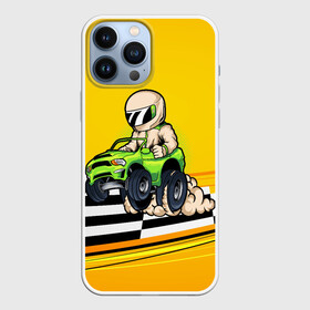 Чехол для iPhone 13 Pro Max с принтом Мультяшный гонщик на джипе в Курске,  |  | Тематика изображения на принте: race | racer | водитель | водителю | гонка | гонщик | джип | мультик | мультяшный