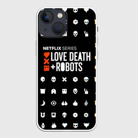 Чехол для iPhone 13 mini с принтом LOVE DEATH + ROBOTS в Курске,  |  | love death + robots | love death + robots print | netflix | robots | tv series | лого love death + robots | любовь | надпись love death + robots | принт love death + robots | роботы | сериал
