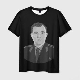 Мужская футболка 3D с принтом Юрий Алексеевич Гагарин в Курске, 100% полиэфир | прямой крой, круглый вырез горловины, длина до линии бедер | восток | дизайн логотипа | космический корабль | космодром байконур | космонавт | юрий ночь
