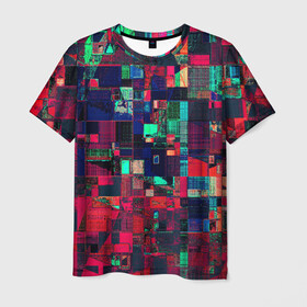 Мужская футболка 3D с принтом HAPPY WINDOWS в Курске, 100% полиэфир | прямой крой, круглый вырез горловины, длина до линии бедер | Тематика изображения на принте: abstract | абстракция | квадраты | красное | прямоугольники