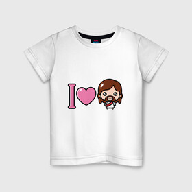 Детская футболка хлопок с принтом Я люблю Иисуса в Курске, 100% хлопок | круглый вырез горловины, полуприлегающий силуэт, длина до линии бедер | Тематика изображения на принте: доброта | иисус | любовь | пасха | сердце