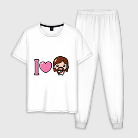Мужская пижама хлопок с принтом Я люблю Иисуса в Курске, 100% хлопок | брюки и футболка прямого кроя, без карманов, на брюках мягкая резинка на поясе и по низу штанин
 | Тематика изображения на принте: доброта | иисус | любовь | пасха | сердце
