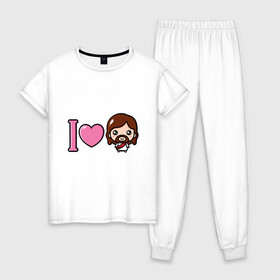 Женская пижама хлопок с принтом Я люблю Иисуса в Курске, 100% хлопок | брюки и футболка прямого кроя, без карманов, на брюках мягкая резинка на поясе и по низу штанин | Тематика изображения на принте: доброта | иисус | любовь | пасха | сердце