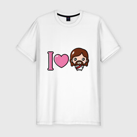 Мужская футболка хлопок Slim с принтом Я люблю Иисуса в Курске, 92% хлопок, 8% лайкра | приталенный силуэт, круглый вырез ворота, длина до линии бедра, короткий рукав | Тематика изображения на принте: доброта | иисус | любовь | пасха | сердце