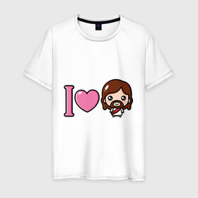 Мужская футболка хлопок с принтом Я люблю Иисуса в Курске, 100% хлопок | прямой крой, круглый вырез горловины, длина до линии бедер, слегка спущенное плечо. | Тематика изображения на принте: доброта | иисус | любовь | пасха | сердце