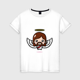 Женская футболка хлопок с принтом Иисус с крыльями в Курске, 100% хлопок | прямой крой, круглый вырез горловины, длина до линии бедер, слегка спущенное плечо | ангел | воскрес | иисус | крылья | нимб | святой