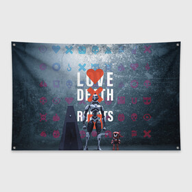 Флаг-баннер с принтом Любовь смерть и роботы в Курске, 100% полиэстер | размер 67 х 109 см, плотность ткани — 95 г/м2; по краям флага есть четыре люверса для крепления | love | lovedeathandrobots | loverobot | robot
