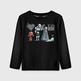 Детский лонгслив 3D с принтом Любовь, Смерть & Роботы в Курске, 100% полиэстер | длинные рукава, круглый вырез горловины, полуприлегающий силуэт
 | cat | cats | death | logo | love | netflix | robots | анимация | кино | кот | кошка | лого | любовь | нетфликс | роботы | сериал