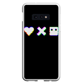 Чехол для Samsung S10E с принтом Love Death and Robots (Glitch) в Курске, Силикон | Область печати: задняя сторона чехла, без боковых панелей | Тематика изображения на принте: death | glitch | heart | ldr | logo | love | netflix | robots | smile | анимация | глитч | глич | кино | лого | лср | любовь | нетфликс | роботы | сердце | сериал | смайл | смайлик