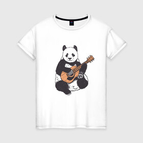 Женская футболка хлопок с принтом Панда гитарист | Panda Guitar в Курске, 100% хлопок | прямой крой, круглый вырез горловины, длина до линии бедер, слегка спущенное плечо | acoustic | bear | bears | china | chineese panda | guitarist | music | акустическая гитара | гитара | китай | китайская панда | косолапый | медведь | медвежонок | милая панда | мишка | музыка | музыкант | пандочка | пандочки