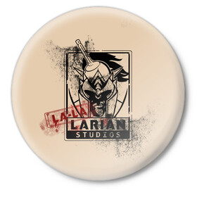 Значок с принтом La-La-Larian Studios в Курске,  металл | круглая форма, металлическая застежка в виде булавки | baldur s gate 3 | divinity | larian studios | игра | лариан