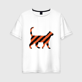 Женская футболка хлопок Oversize с принтом Black-Orange Cat в Курске, 100% хлопок | свободный крой, круглый ворот, спущенный рукав, длина до линии бедер
 | Тематика изображения на принте: animal | cat | cute | kitty | meow | друг | животные | киска | китти | кот | котенок | котик | котэ | кошечка | кошка | милый | мур | мяу | питомец | тигр