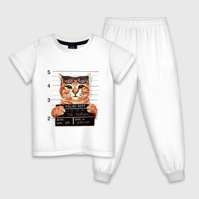 Детская пижама хлопок с принтом РУТОЙ КОТ В ОЧКАХ ЗАКЛЮЧЕННЫЙ в Курске, 100% хлопок |  брюки и футболка прямого кроя, без карманов, на брюках мягкая резинка на поясе и по низу штанин
 | Тематика изображения на принте: cat | cats | cool | cute | funny | kitten | kitty | meow | pet | prisoner | в очках | заключенный | кот | котик | коты | кошка | кошки | милый