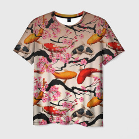 Мужская футболка 3D с принтом Рыбы в Курске, 100% полиэфир | прямой крой, круглый вырез горловины, длина до линии бедер | Тематика изображения на принте: волны | искусство | мальчик | рыба | рыбы | цветок | цветы