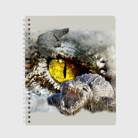 Тетрадь с принтом Глаз крокодила в Курске, 100% бумага | 48 листов, плотность листов — 60 г/м2, плотность картонной обложки — 250 г/м2. Листы скреплены сбоку удобной пружинной спиралью. Уголки страниц и обложки скругленные. Цвет линий — светло-серый
 | Тематика изображения на принте: аллигатор | глаз | крокодил | крокодильчик | ящер